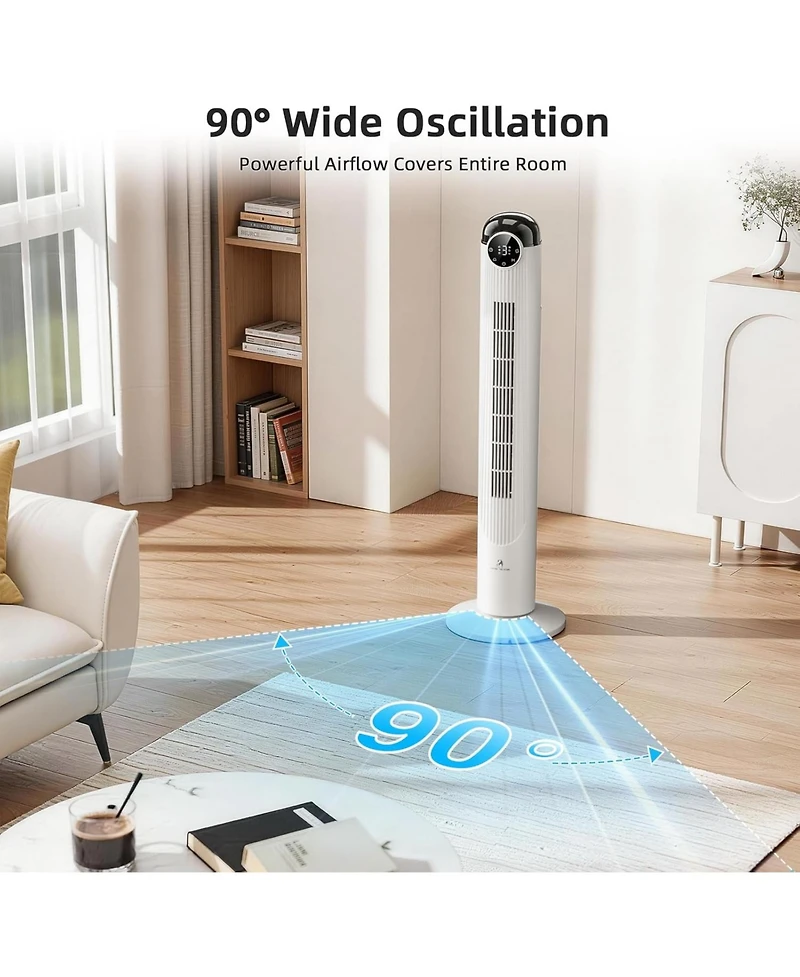 Antarctic Star 42-Inch Quiet Oscillating Tower Fan with Remote and Washable Grille