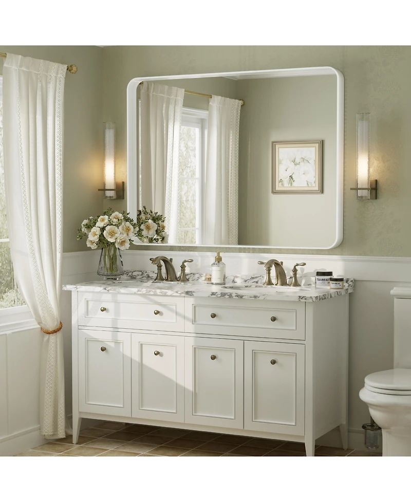 Apmir 48" x 36" High-Strength Tempered Glass and Aluminum Alloy Framed Wall Decor Bathroom Vanity Mirror in Matte White