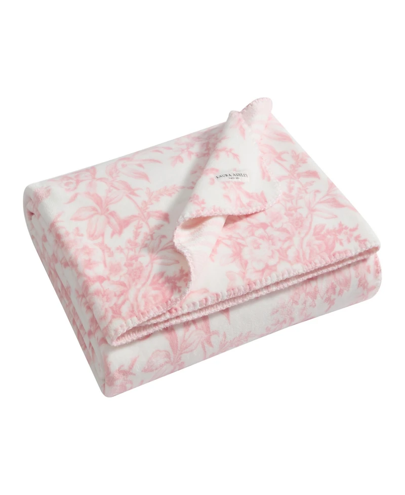 Laura Ashley Bedford Printed Plush Reversible Throw, 70" x 50"