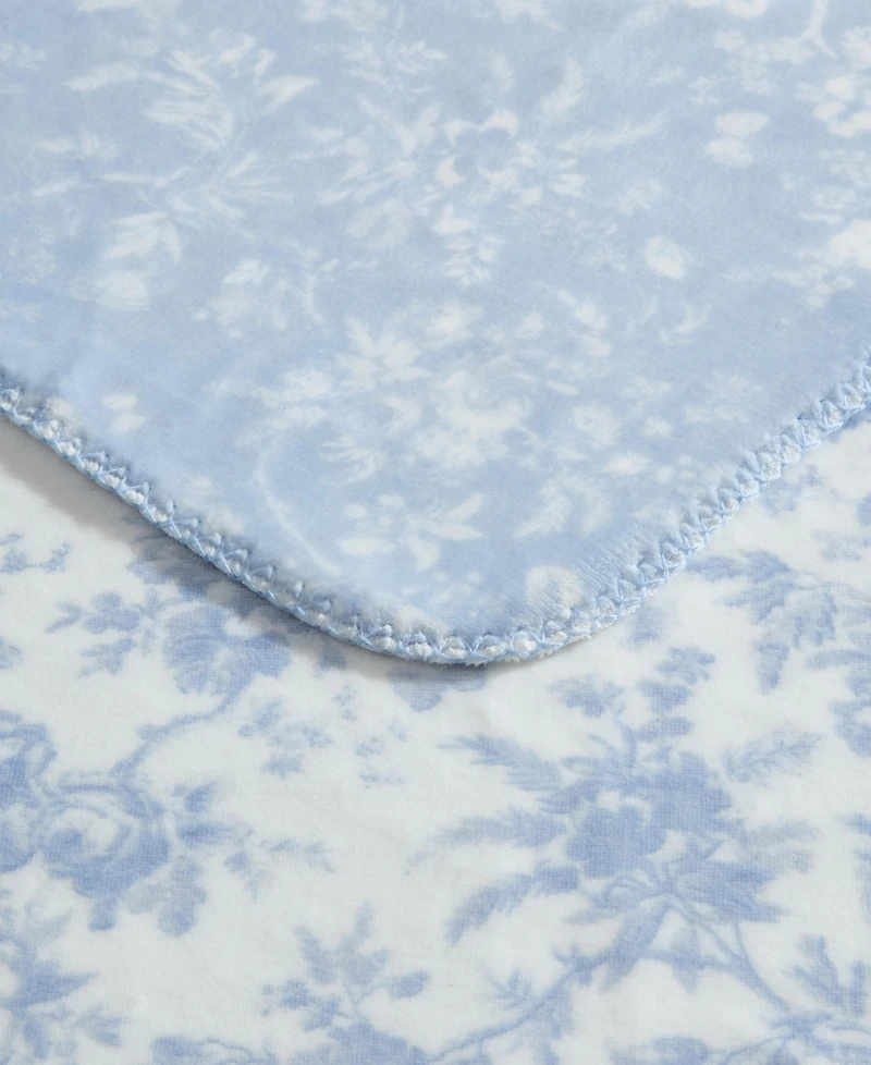 Laura Ashley Bedford Printed Plush Reversible Throw, 70" x 50"