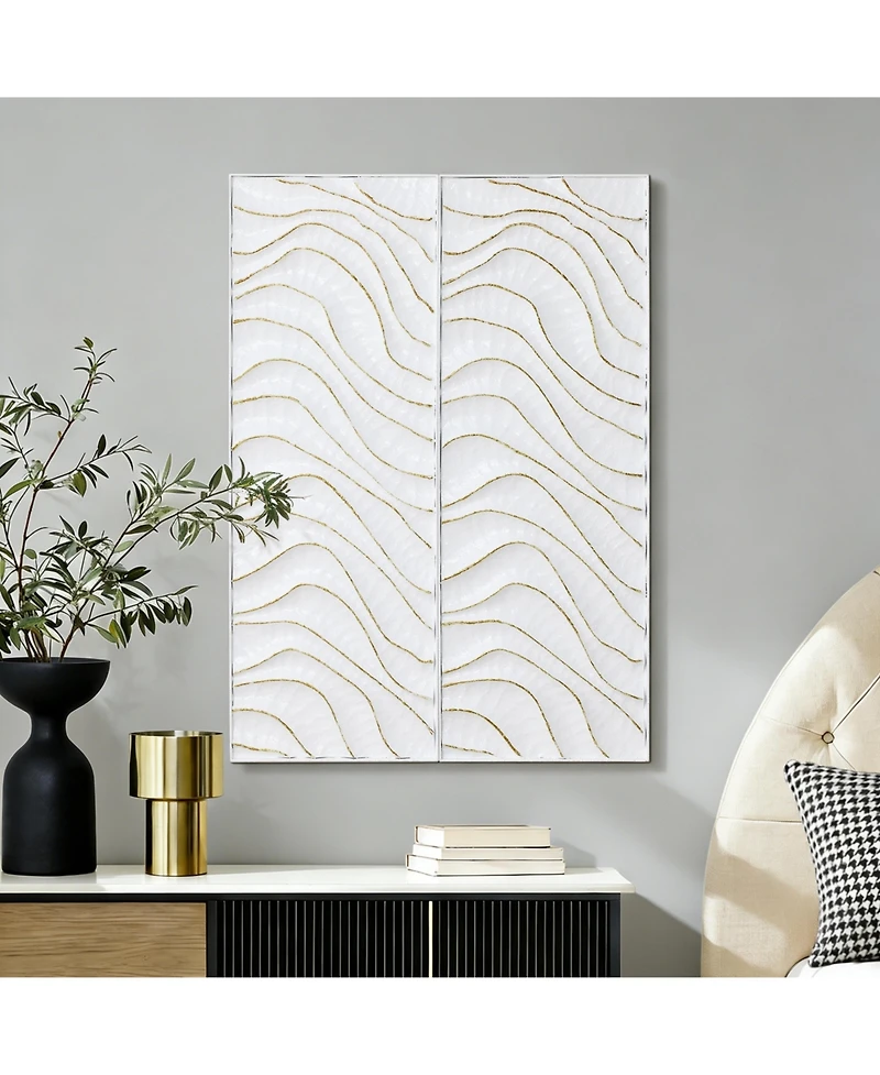 LuxenHome Modern Metal Wall Decor, 2-Piece Textured Panels with Sculpted Wave Design