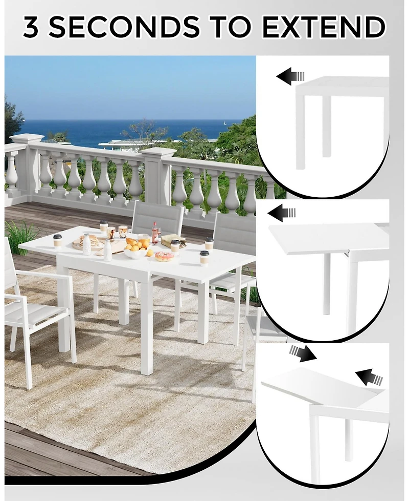 homfan Expandable Outdoor Dining Table with Aluminum Frame and Wood-Look Top, Seats 4 to 6
