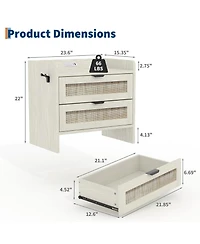 gaomon Adults 2-Drawer Rattan Nightstand - Wood Bedside Table for Bedroom Storage