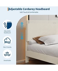 gaomon Bed Frame with Usb Charging Station, Corduroy Upholstered Platform Adjustable Storage Headboard