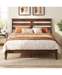 Slickblue Wooden Platform Bed Frame with Slatted Headboard