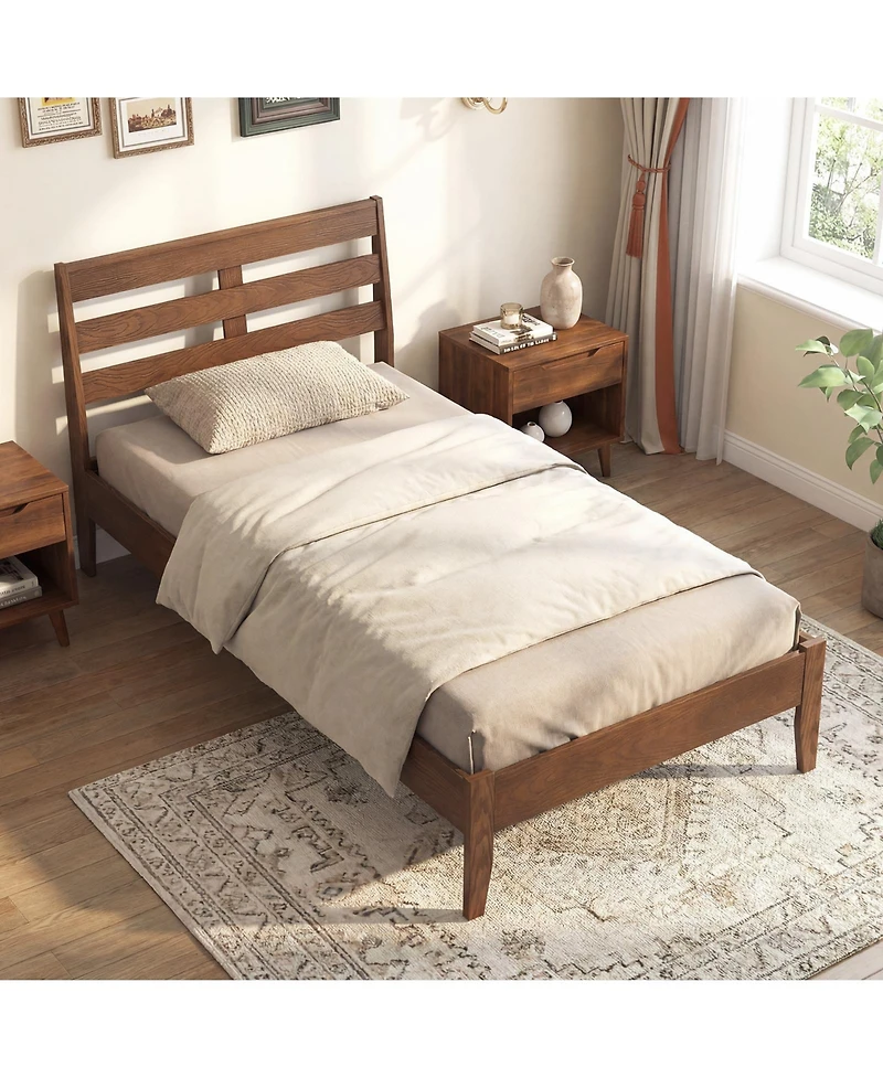 Slickblue Wooden Platform Bed Frame with Slatted Headboard