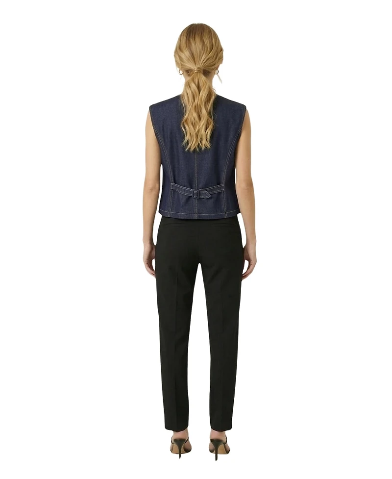 Modenaire Women's Denim Button-Front Patch Pocket Vest