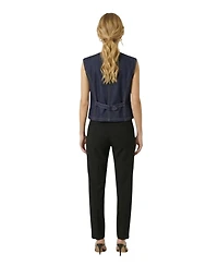 Modenaire Women's Denim Button-Front Patch Pocket Vest