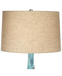 Possini Euro Design Kenya Modern Table Lamp with Round Riser 31" Tall Blue Green Ceramic Beige Linen Shade for Bedroom Living Room Bedside Nightstand