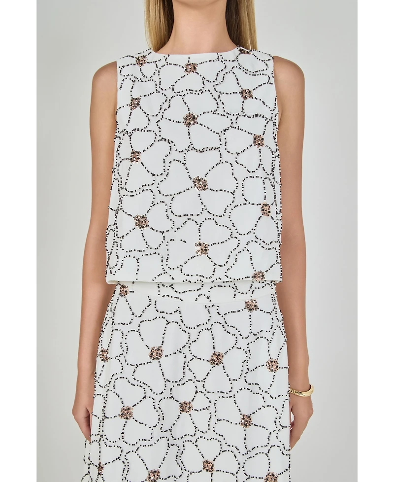 endless rose Women's Floral beaded Sleeveless top