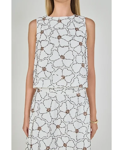 endless rose Women's Floral beaded Sleeveless top