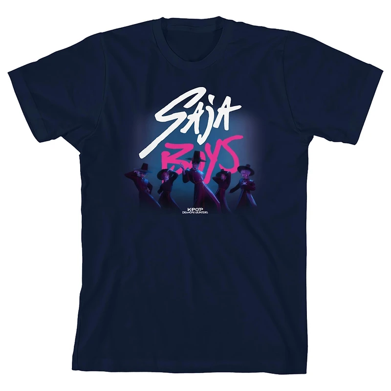 KPop Demon Hunters Saja Boys Text Logo Youth Boy Short Sleeve Tee