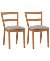 Slickblue Farmhouse Style Wooden Dining Chairs Set of 2 with Padded Upholstered Seats-Oak