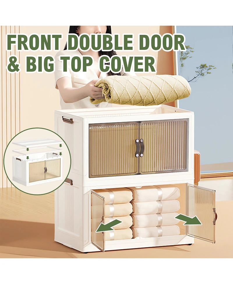 Mega Casa Multi-Functional Plastic Wardrobe with Double Doors and Large Top Cover, Lockable Storage Cabinet on Wheels