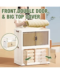 Mega Casa Multi-Functional Plastic Wardrobe with Double Doors and Large Top Cover, Lockable Storage Cabinet on Wheels
