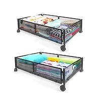 Underbed Rolling Storage Drawer with Metal Mesh Frame and Wheels, 2 Packs