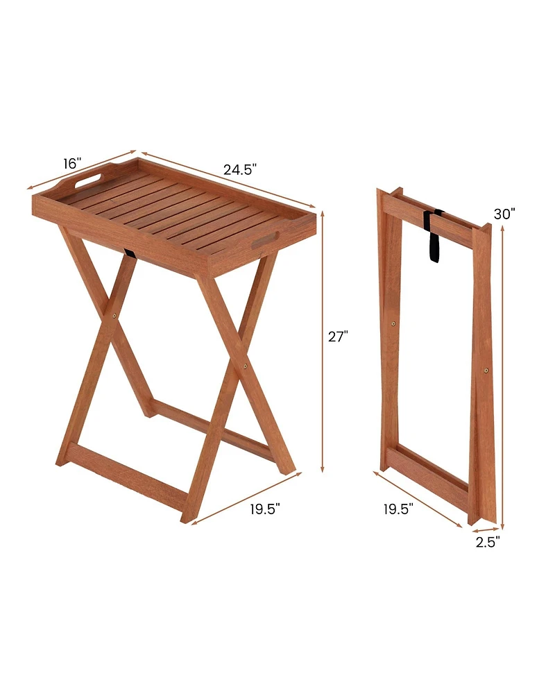 Sugift Folding Solid Wood Outdoor Tray Table with Removable Top