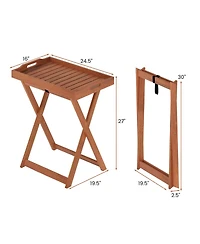 Sugift Folding Solid Wood Outdoor Tray Table with Removable Top
