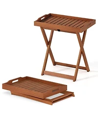 Sugift Folding Solid Wood Outdoor Tray Table with Removable Top