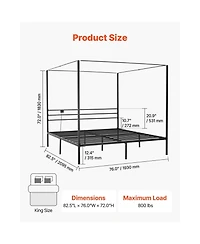 Sugift King Canopy Bed Frame Metal Four Poster with Charging Station and Storage