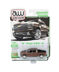 Auto World 1/64 2019 Chevy Silverado High Country Pickup Truck, Oakwood Metallic, Muscle Trucks Series