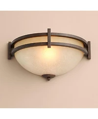 Franklin Iron Works Mission Wall Light Sconces Set of 2 Bronze Hardwired 14 1/2" Fixture Cream Scavo Glass for Bedroom Bathroom