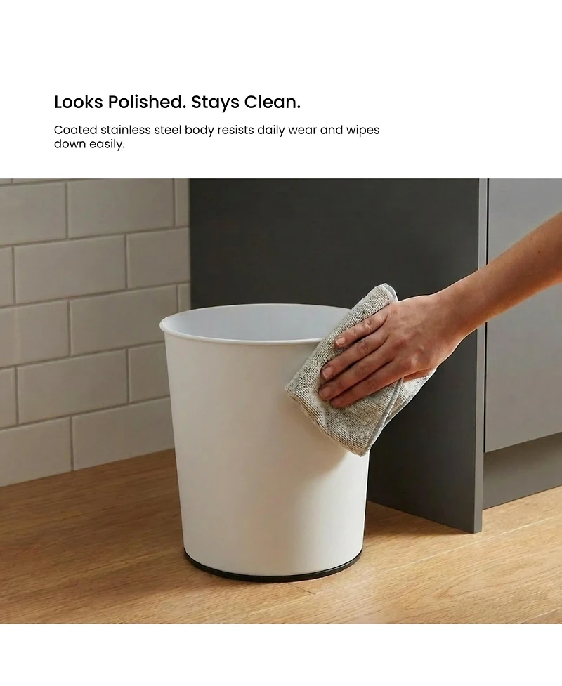 Home Zone Living 1.5 Gallon Round Open Top Wastebasket, Stainless Steel, Matte White and Matte Black, 2 Pack with Trash Bags