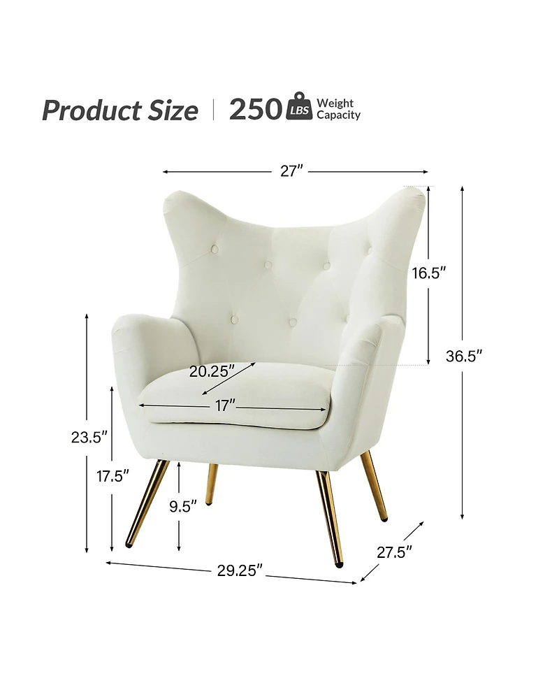 Hulala Home Avianna Wide Tufted Velvet Wingback Chair