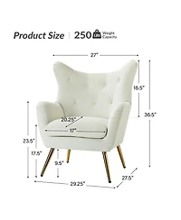 Hulala Home Avianna Wide Tufted Velvet Wingback Chair