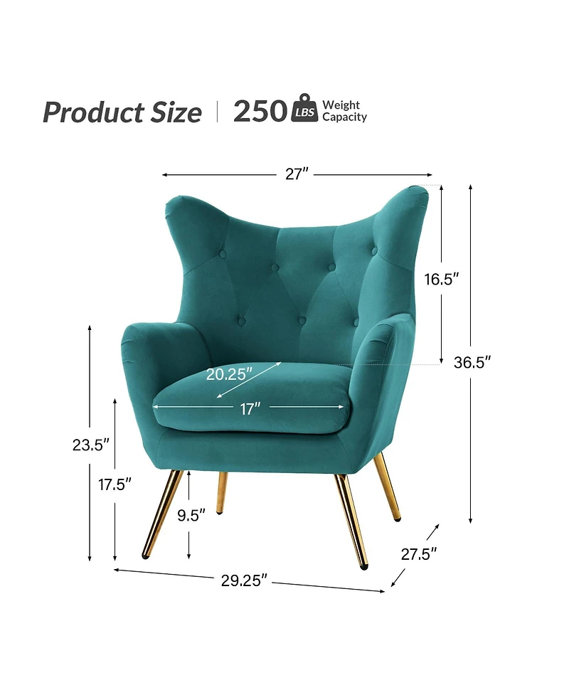 Hulala Home Avianna Wide Tufted Velvet Wingback Chair