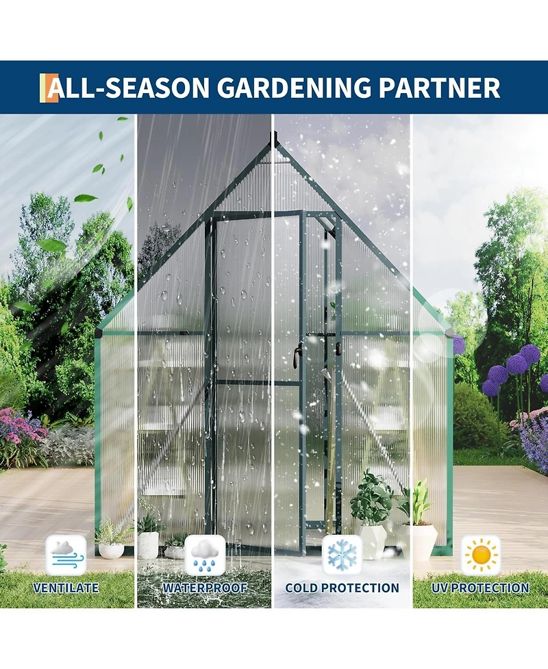 gaomon 6'X4' Aluminum-Framed Polycarbonate Greenhouse, Heavy Duty Greenhouse with Quick Setup Structure and Roof Vent