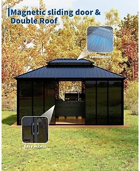 gaomon 12x16Ft Sunroom Hardtop Gazebo, Enclosed Gazebo with Floor-to-Ceiling Sliding Doors, All-Aluminum Alloy Frame