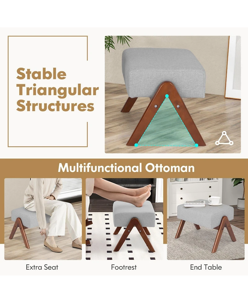 Slickblue Wooden Rocking Chair with Ottoman Set, Padded Cushion and Solid Rubber Wood Frame