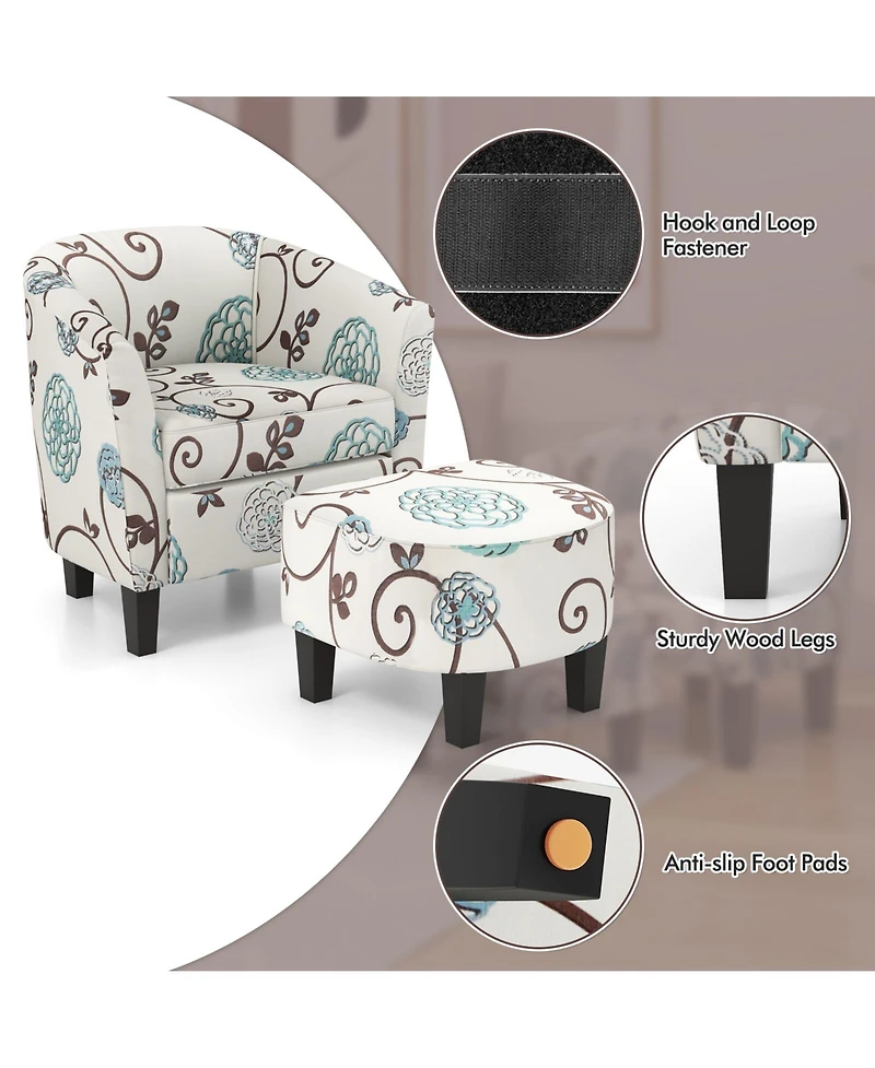 Slickblue Upholstered Fabric Tub Chair with Ottoman Set, Modern Accent Chair for Living Room