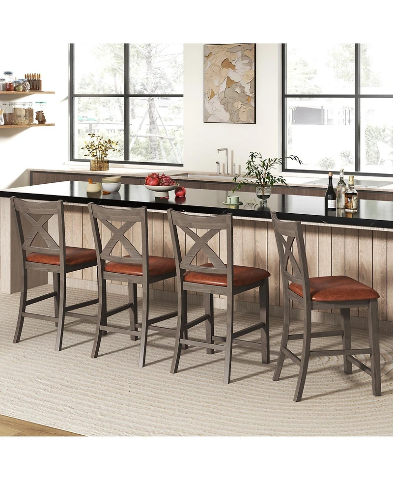 Slickblue Modern Bar Stools Set of 2 with Cross Back Frame and Faux Leather Upholstery