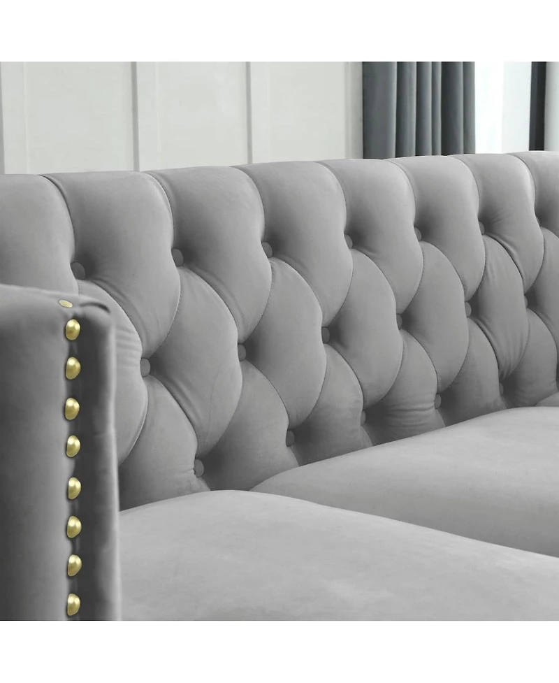 Maison Boucle 80.5'' Velvet Chesterfield Sofa Couch, Tufted 3-Seater, Nailhead Trim