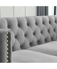 Maison Boucle 80.5'' Velvet Chesterfield Sofa Couch, Tufted 3-Seater, Nailhead Trim