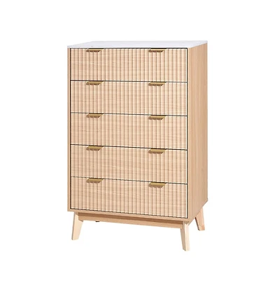 Sugift 5 Fluted Drawer Dresser Wooden Chest of Drawers with Sliding and Anti-tip Device Modern