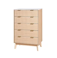 Sugift 5 Fluted Drawer Dresser Wooden Chest of Drawers with Sliding and Anti-tip Device Modern