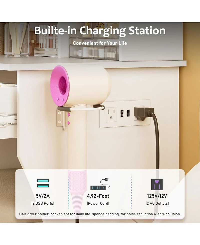 Dyhome Makeup Vanity Desk with Rgb Lighting, Power Outlet and Led Mirror