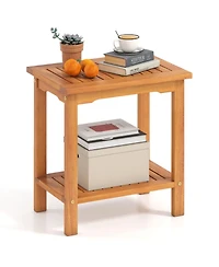 Gouun 2-Tier Outdoor Acacia Wood Side Table with Slatted Tabletop and Storage Shelf, 19.5 in