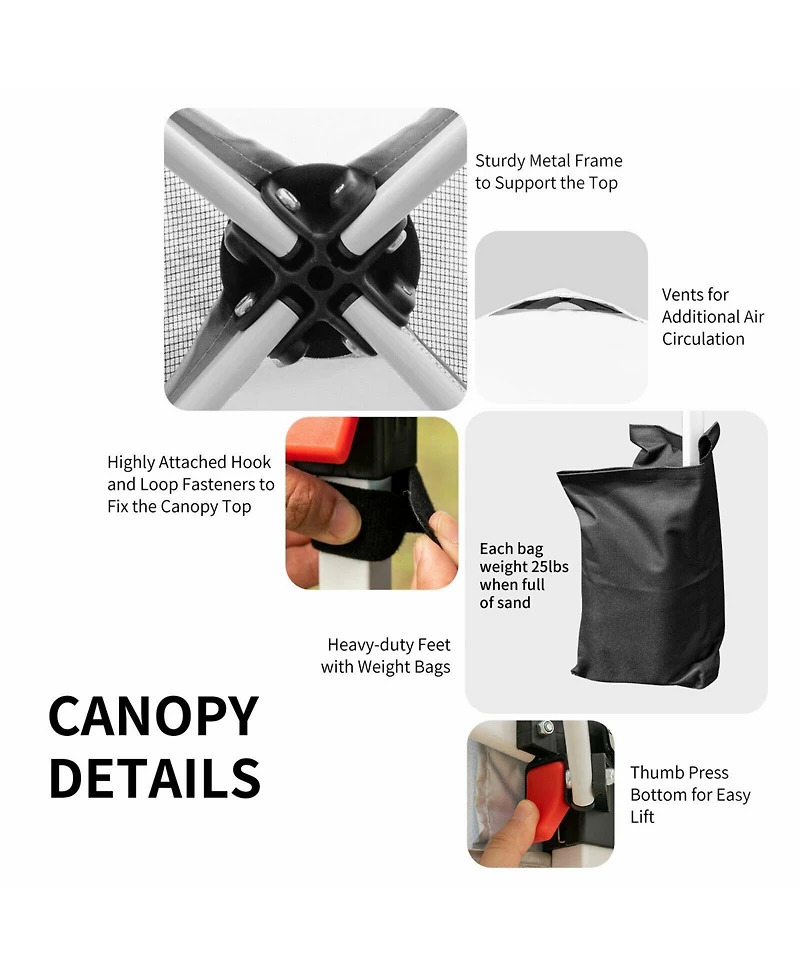 Sugift 6.6 ft Pop Up Canopy Tent with Height Adjustment and Bag