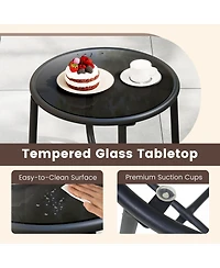 Sugift 3 Piece Patio Wicker Furniture Set with Glass Top Table