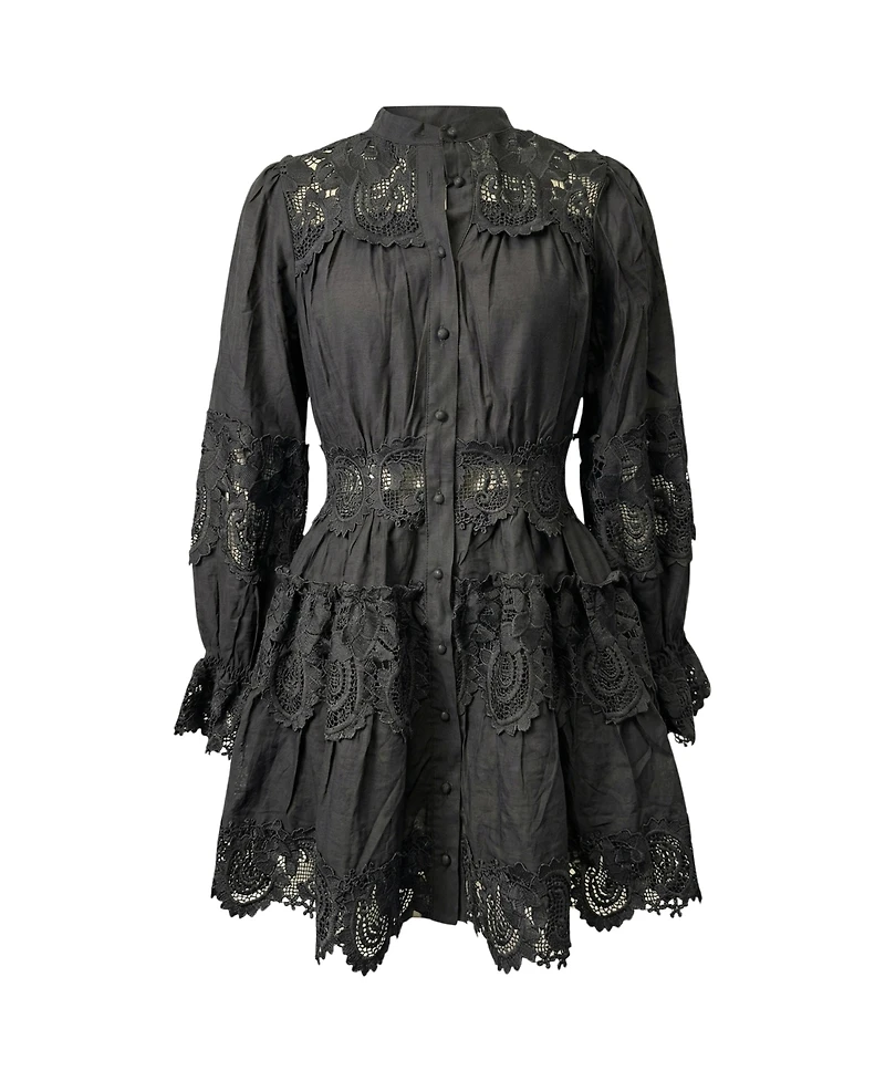 Modenaire Women's Lace-Trim Long-Sleeve Mini Dress