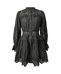 Modenaire Women's Lace-Trim Long-Sleeve Mini Dress