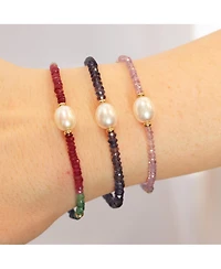 The Lovery Amethyst Bead Pearl Bracelet 14K Yelow Gold