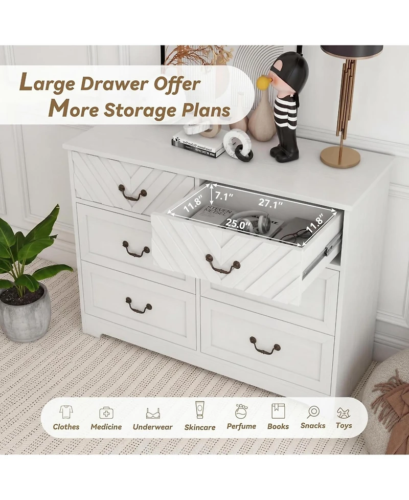 gaomon Tv Stand with 6 Drawers, Modern Media Console Cabinet with 3D v-Pattern Front, Wooden Entertainment Center with Storage for Living Room