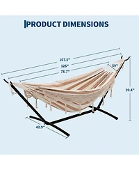 gaomon 450 Lbs Capacity Portable Double Hammock with Stand for Outdoor Patio Backyard Poolside, Tan Stripes, Tan Stripes