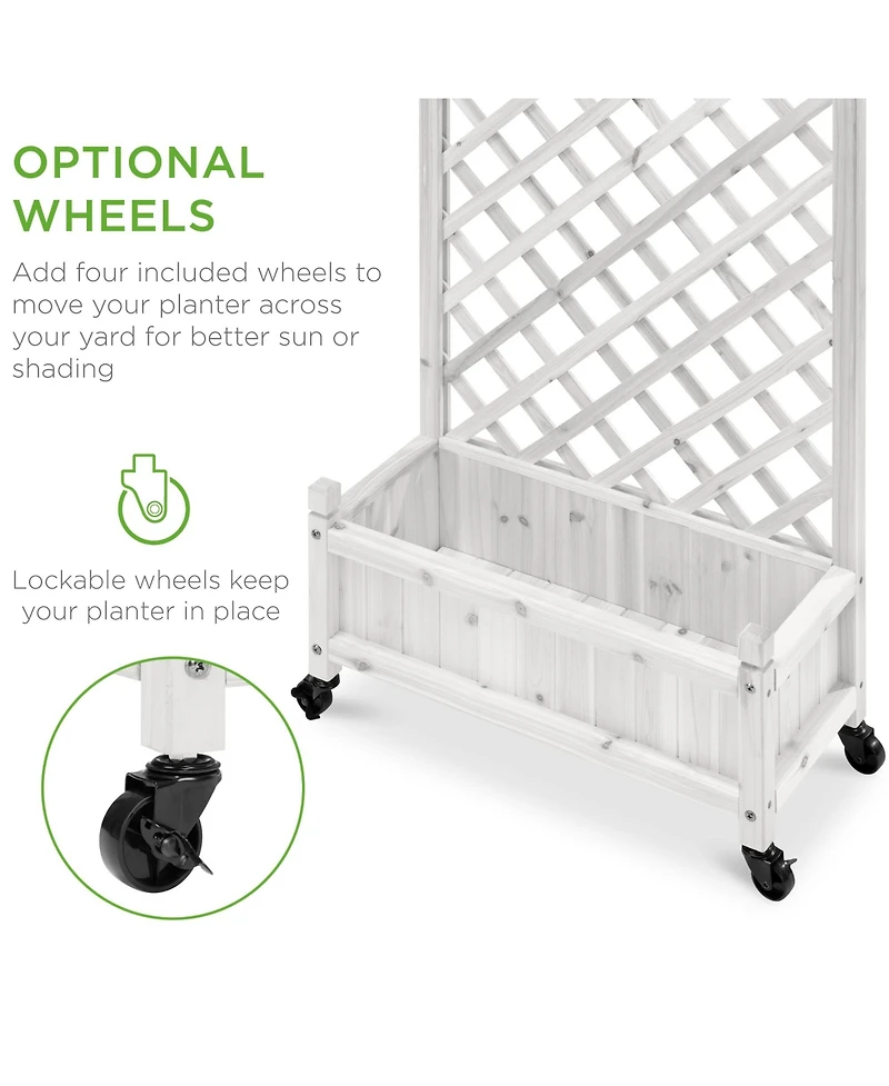 Best Choice Products Set of 2 48in Wood Planter Box & Diamond Lattice Trellis, w/ Drainage, Optional Wheels - Walnut