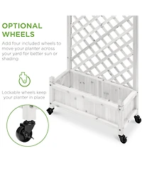 Best Choice Products Set of 2 48in Wood Planter Box & Diamond Lattice Trellis, w/ Drainage, Optional Wheels - Walnut